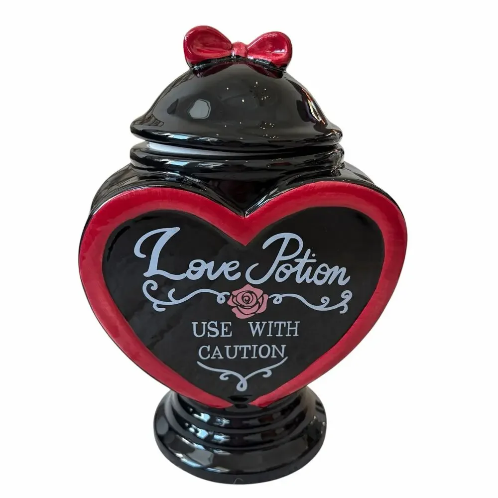 Midnight Spell Love Potion Cookie Jar Halloween Gothic Canister Black & Red NEW